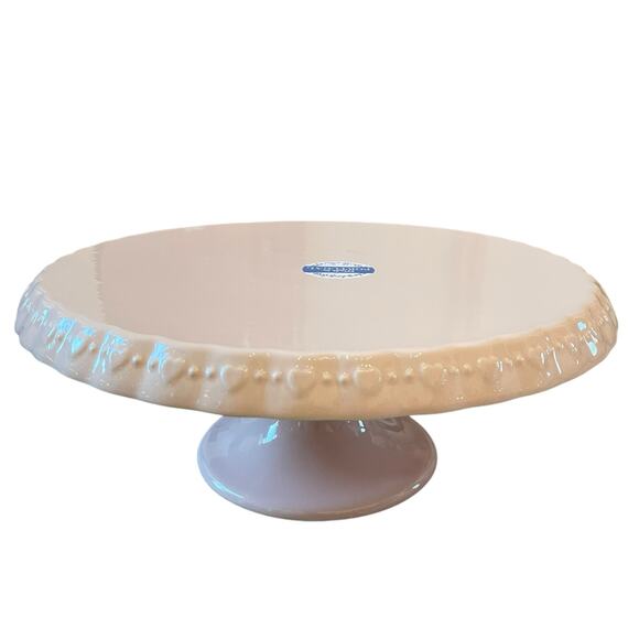 Pastel Pink Valentines Heart Embossed Pedestal Cake Stand Made in Portugal New - Picture 1 of 16
